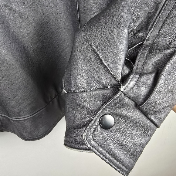 BURKS BAY Genuine Leather Bomber Jacket Map Print inside Embroidered Black Wm XL - Picture 9 of 16